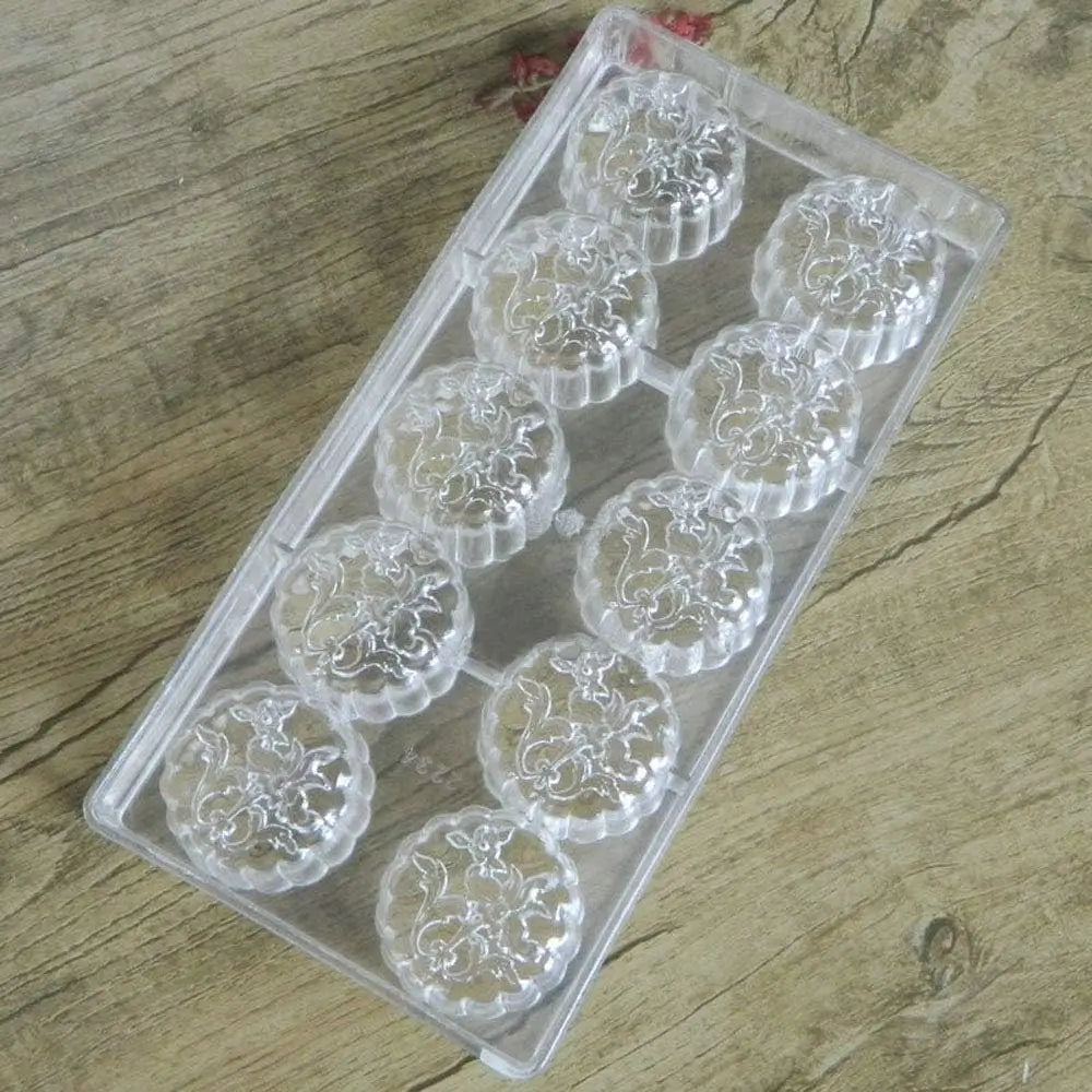 19362 / Round Flower Chocolate Mold – DIY Candy Mold 10-Cavity Plastic Clear Tray