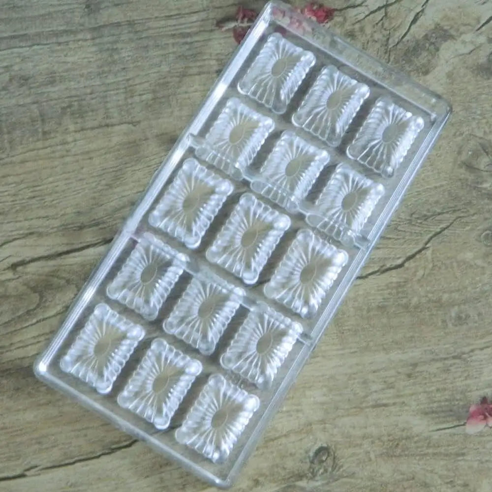 19379 / Large Molds Square Chocolate - 15 Cavity Diy Plastic Candy Mold Fluted