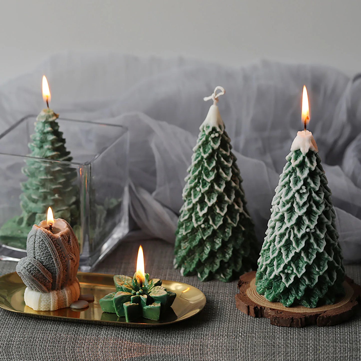 3D Candle Molds Pillar Silicone Soap Mold Christmas Tree DIY Handmade Wax Moulds