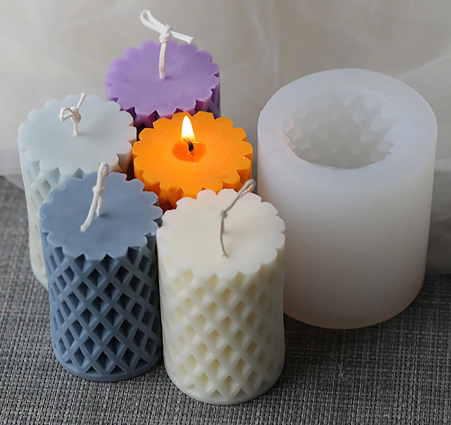 3D Candle Molds Pillar Silicone Soap Mold Grid DIY Handmade Craft Wax Moulds