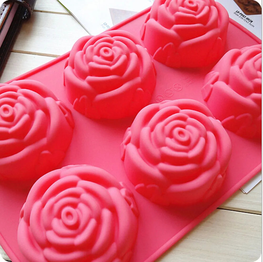 Grainrain 6 Cavity Flower Bakeware Mold Cake Mold Silicone Mold Flower Mold Cake Decorating Jello Mold Kichen Accessories