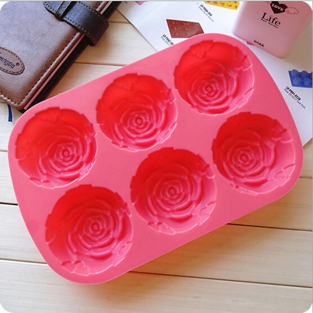 Grainrain 6 Cavity Flower Bakeware Mold Cake Mold Silicone Mold Flower Mold Cake Decorating Jello Mold Kichen Accessories