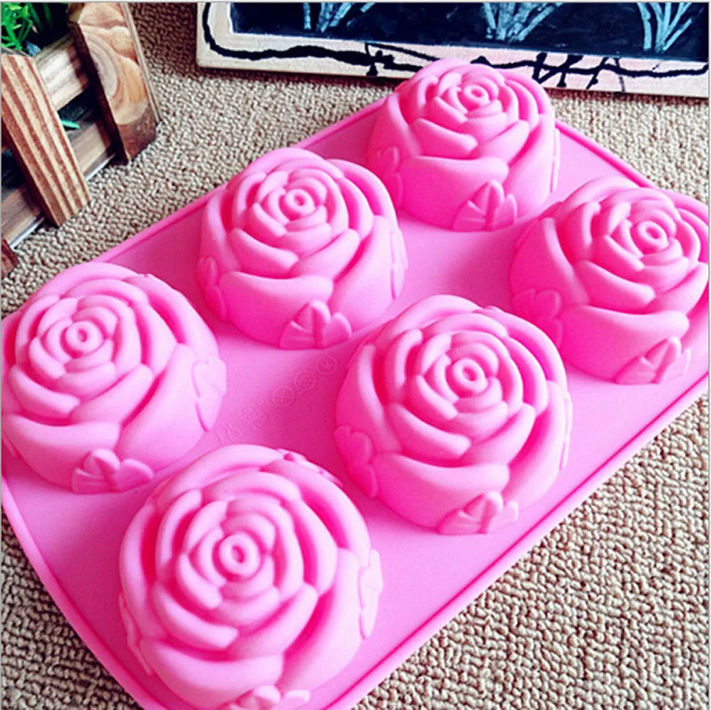 Grainrain 6 Cavity Flower Bakeware Mold Cake Mold Silicone Mold Flower Mold Cake Decorating Jello Mold Kichen Accessories