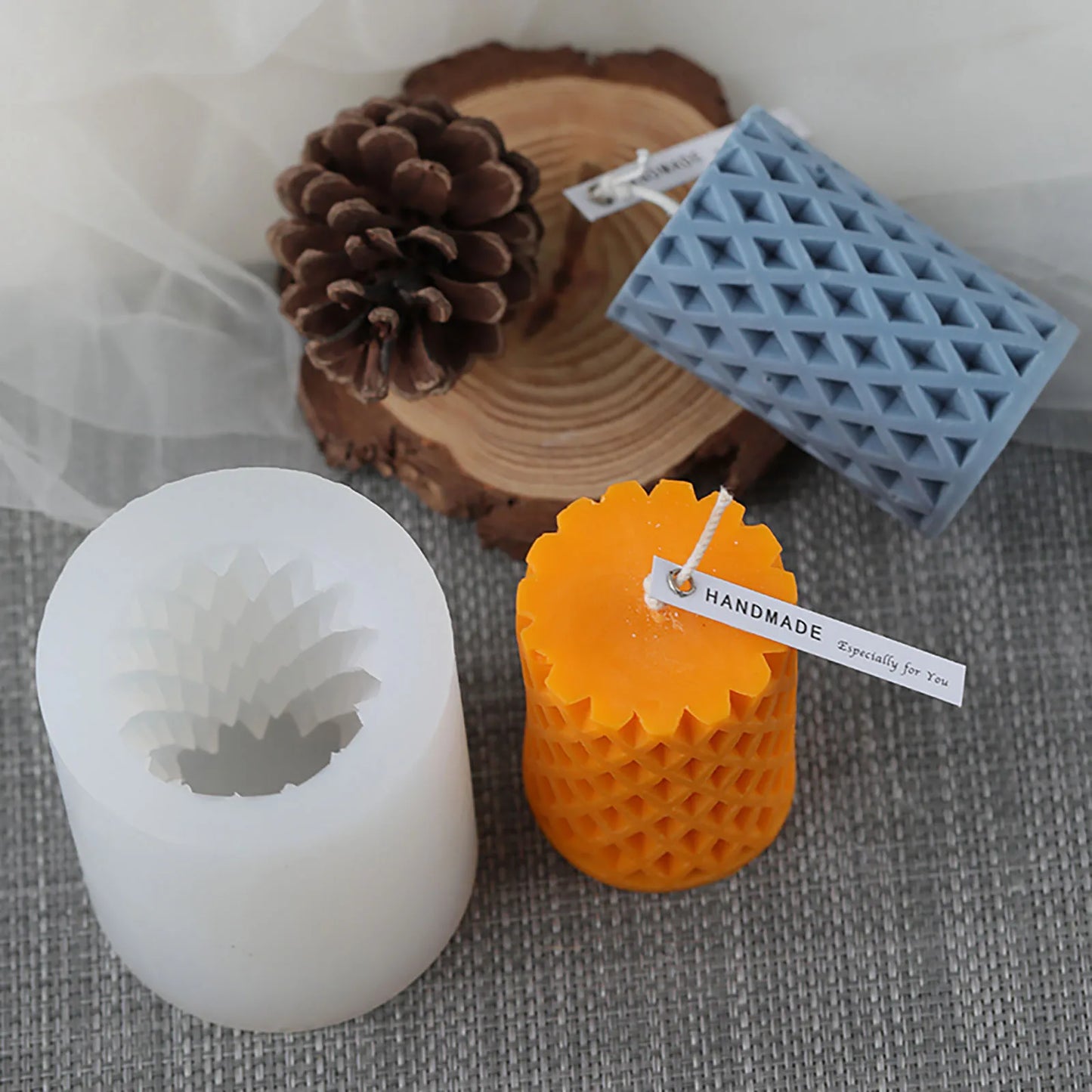 3D Candle Molds Pillar Silicone Soap Mold Grid DIY Handmade Craft Wax Moulds