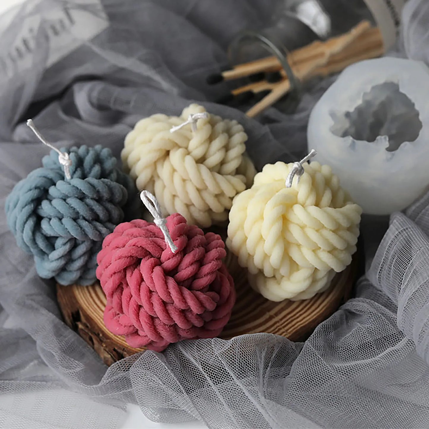 3D Candle Molds Pillar Silicone Soap Mold Wool Ball DIY Craft Handmade Wax Mould