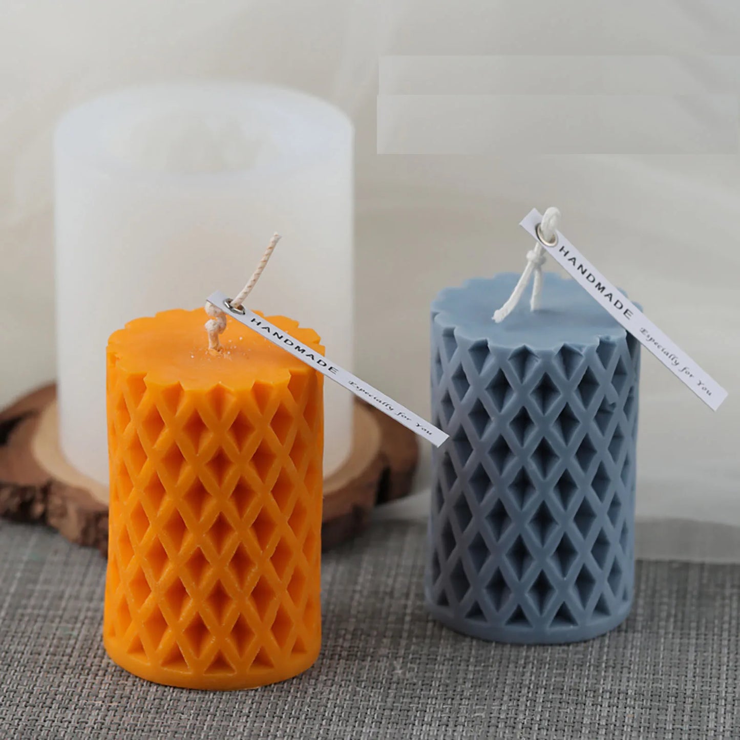 3D Candle Molds Pillar Silicone Soap Mold Grid DIY Handmade Craft Wax Moulds