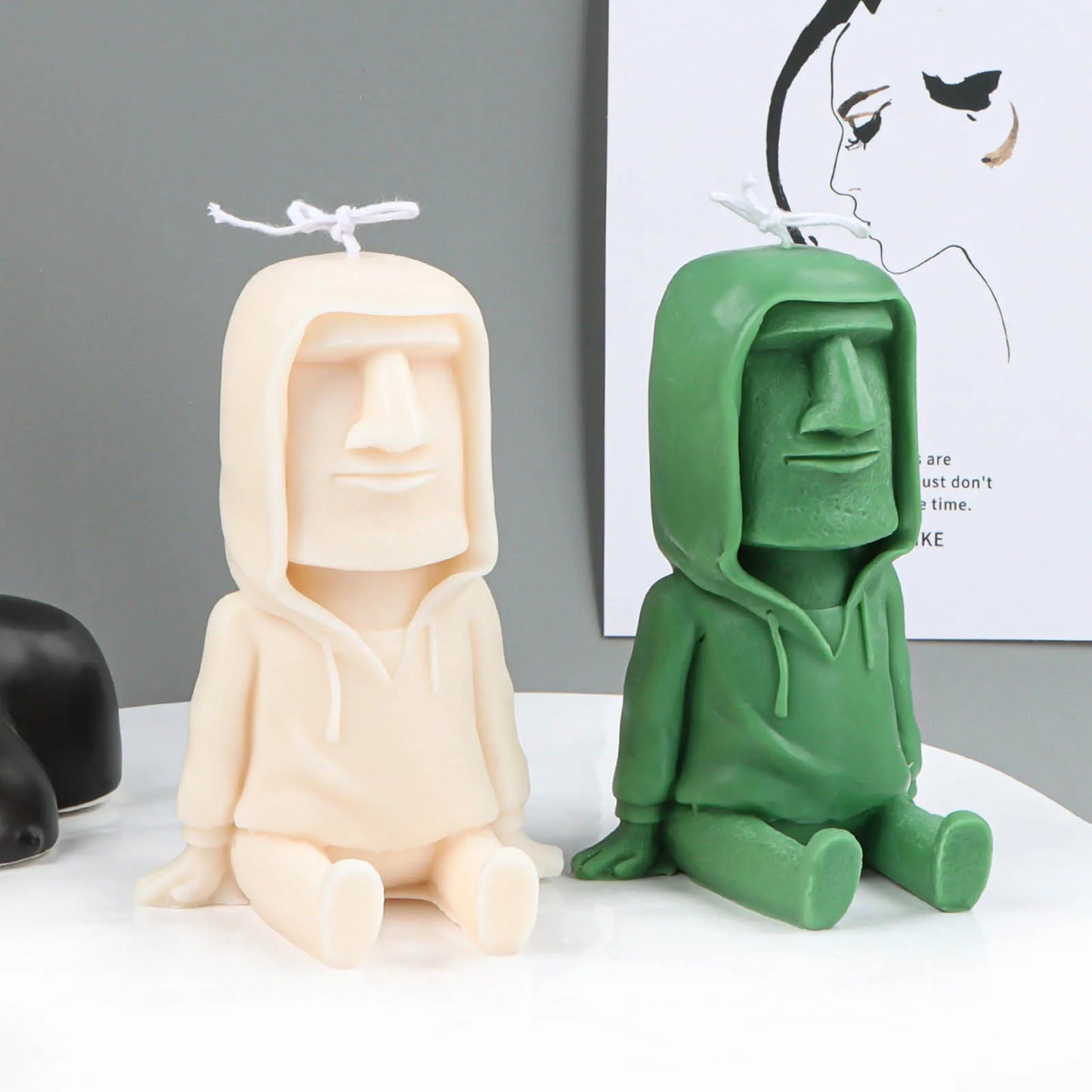 3D Silicone Candle Mold Making Handmade Moai Stone Man Soy Wax Soap Mould