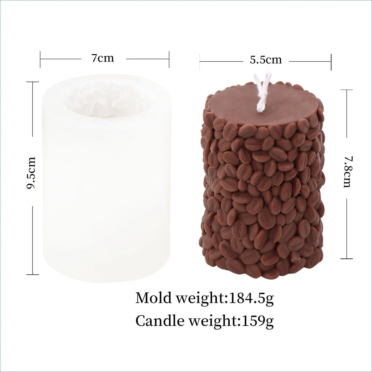 Coffee Bean Cylinder 3D Candle Mold Silicone Soap Making Craft Soy Wax Mould