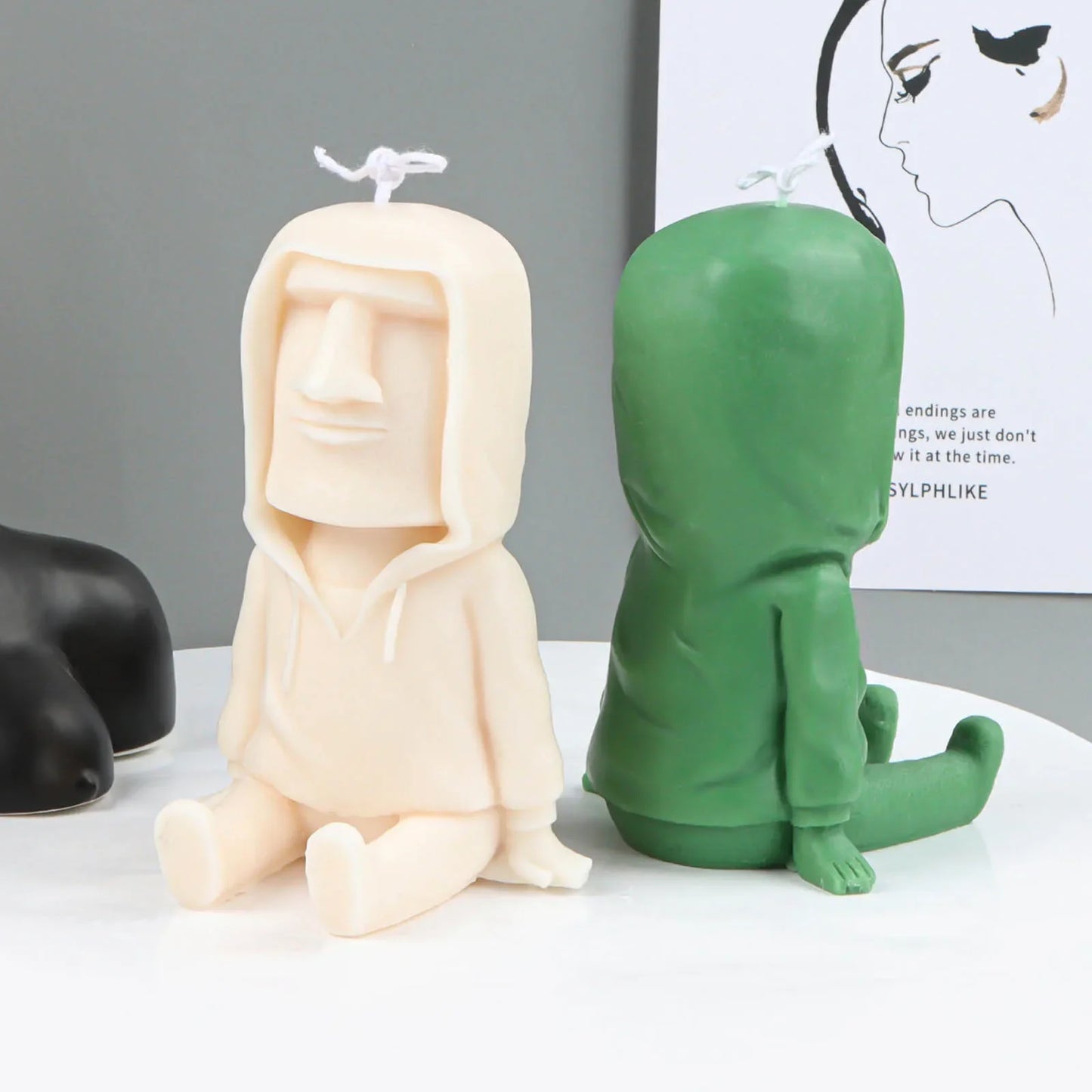 3D Silicone Candle Mold Making Handmade Moai Stone Man Soy Wax Soap Mould