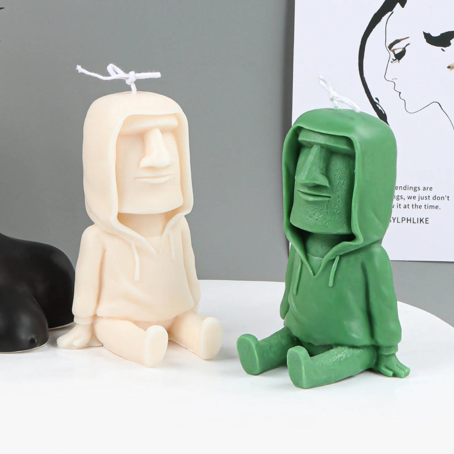 3D Silicone Candle Mold Making Handmade Moai Stone Man Soy Wax Soap Mould