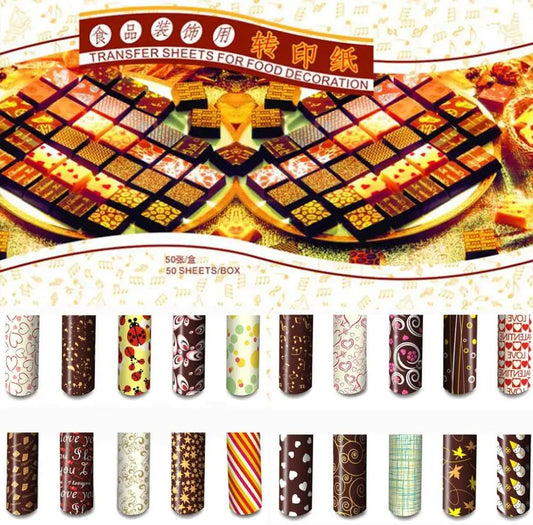 19324 / Papel de transferencia de chocolate DIY de colores para decoración de alimentos (50 unidades/juego)