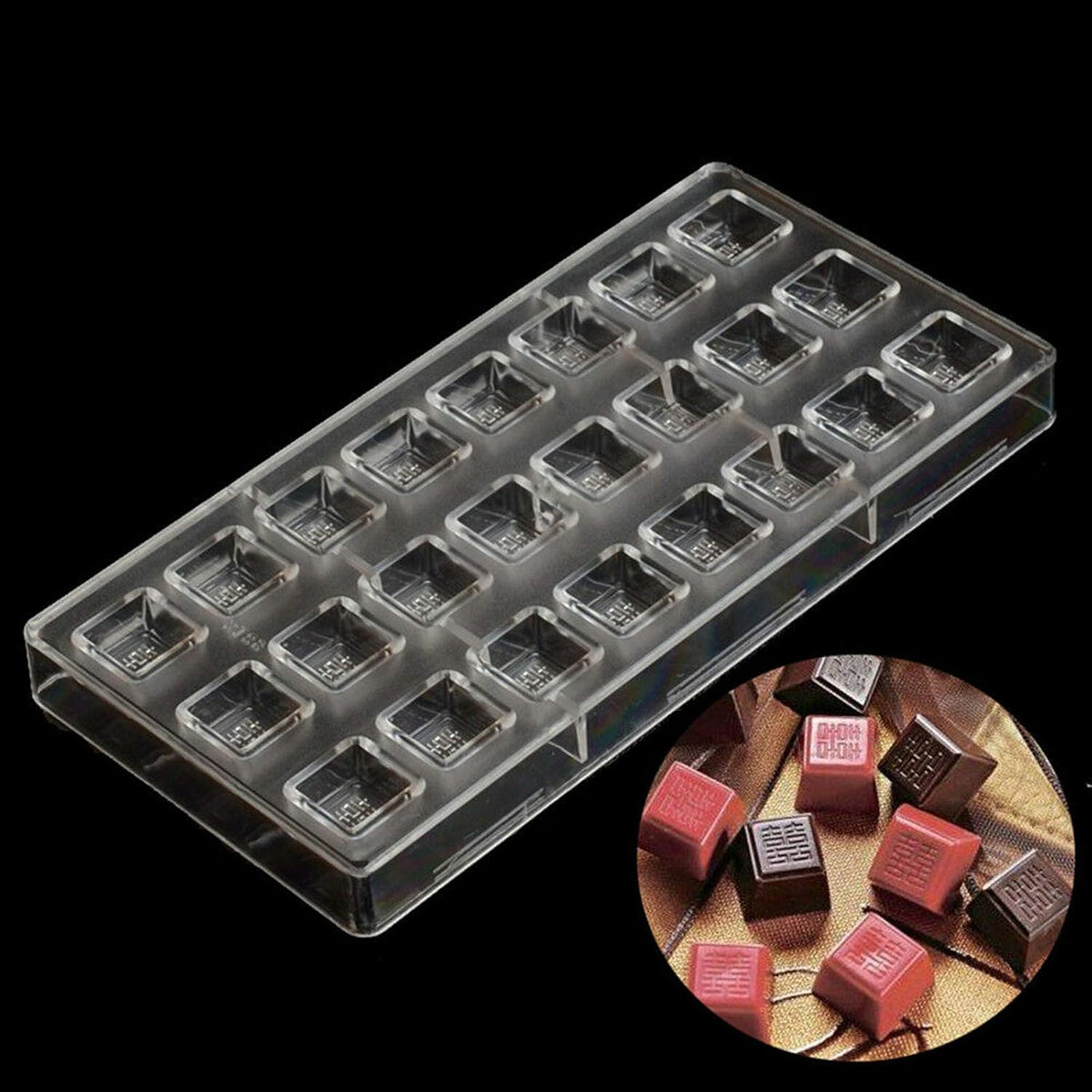 19334 / Chinese Double Happiness Square Chocolate Mold – 24 Cavity Diy Candy Mold