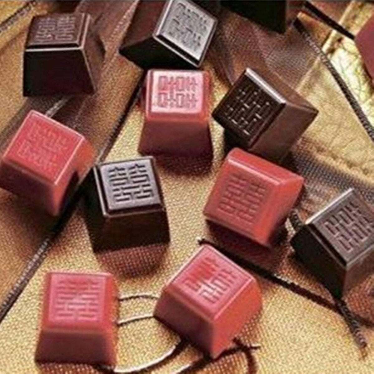 19334 / Chinese Double Happiness Square Chocolate Mold – 24 Cavity Diy Candy Mold
