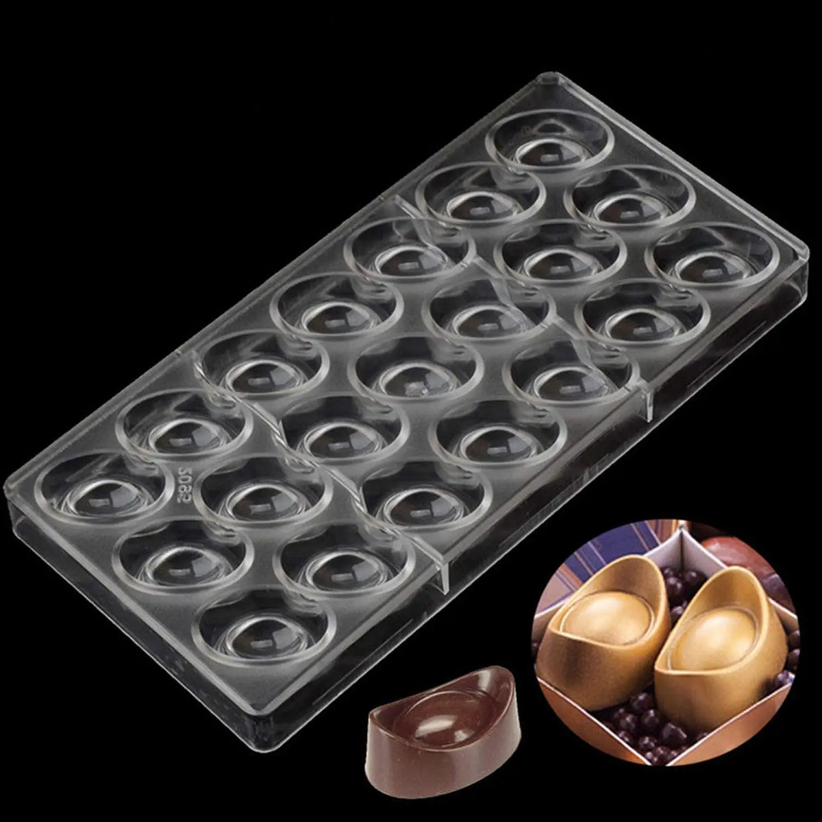 19342 / Professional Polycarbonate Chocolate Mold  3D Gold Ingot 21 Cavity Candy Mold For New Year