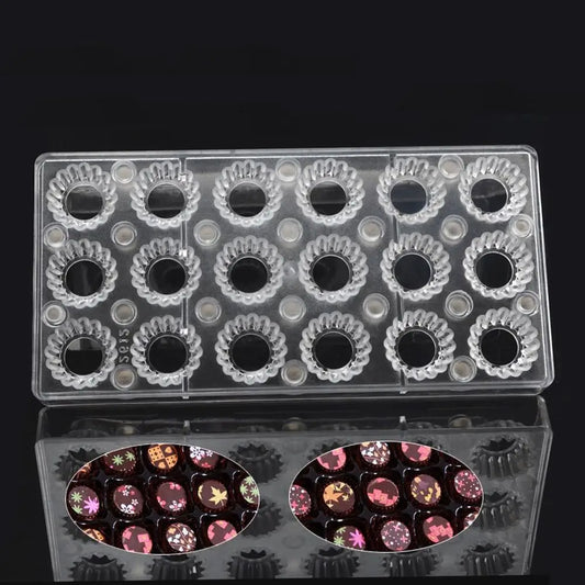 19350 / Molde de policarbonato magnético para hoja de transferencia de chocolate DIY con forma de engranaje redondo, moldes personalizados