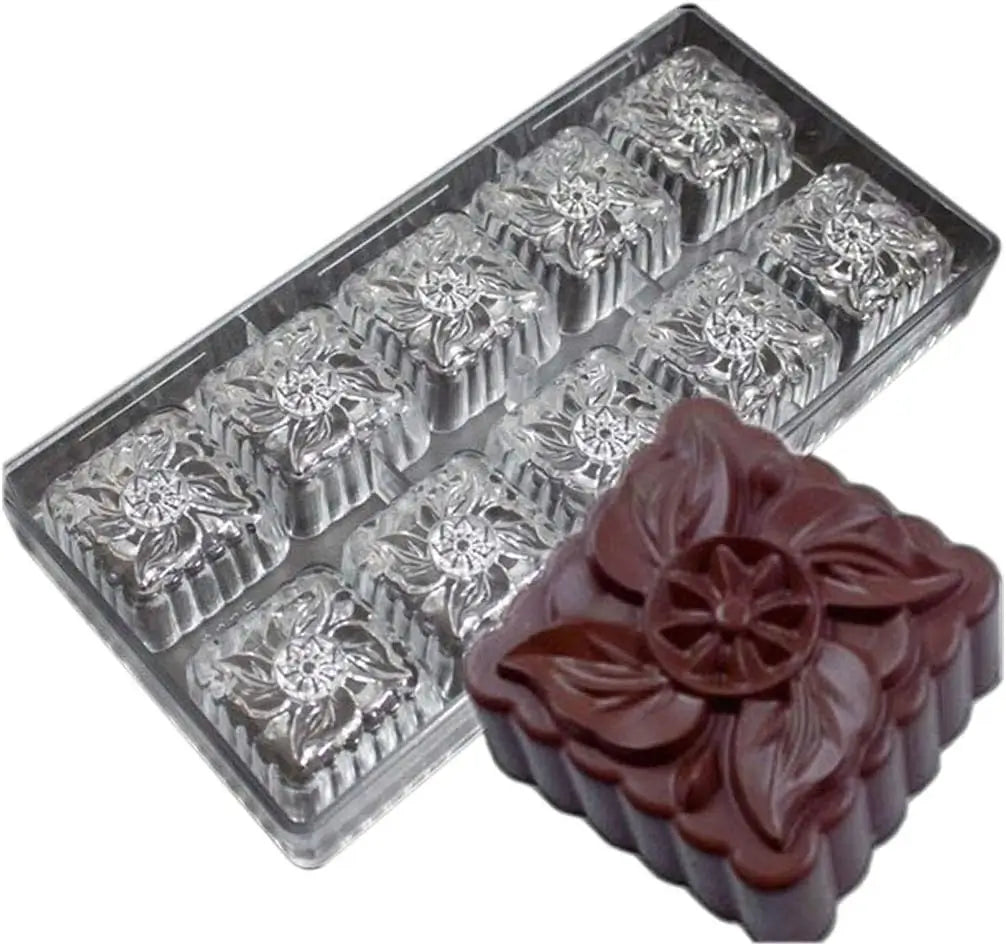 19360 / 10-Cavity Large Plastic Square Floral Chocolate Mold – DIY Candy Mold