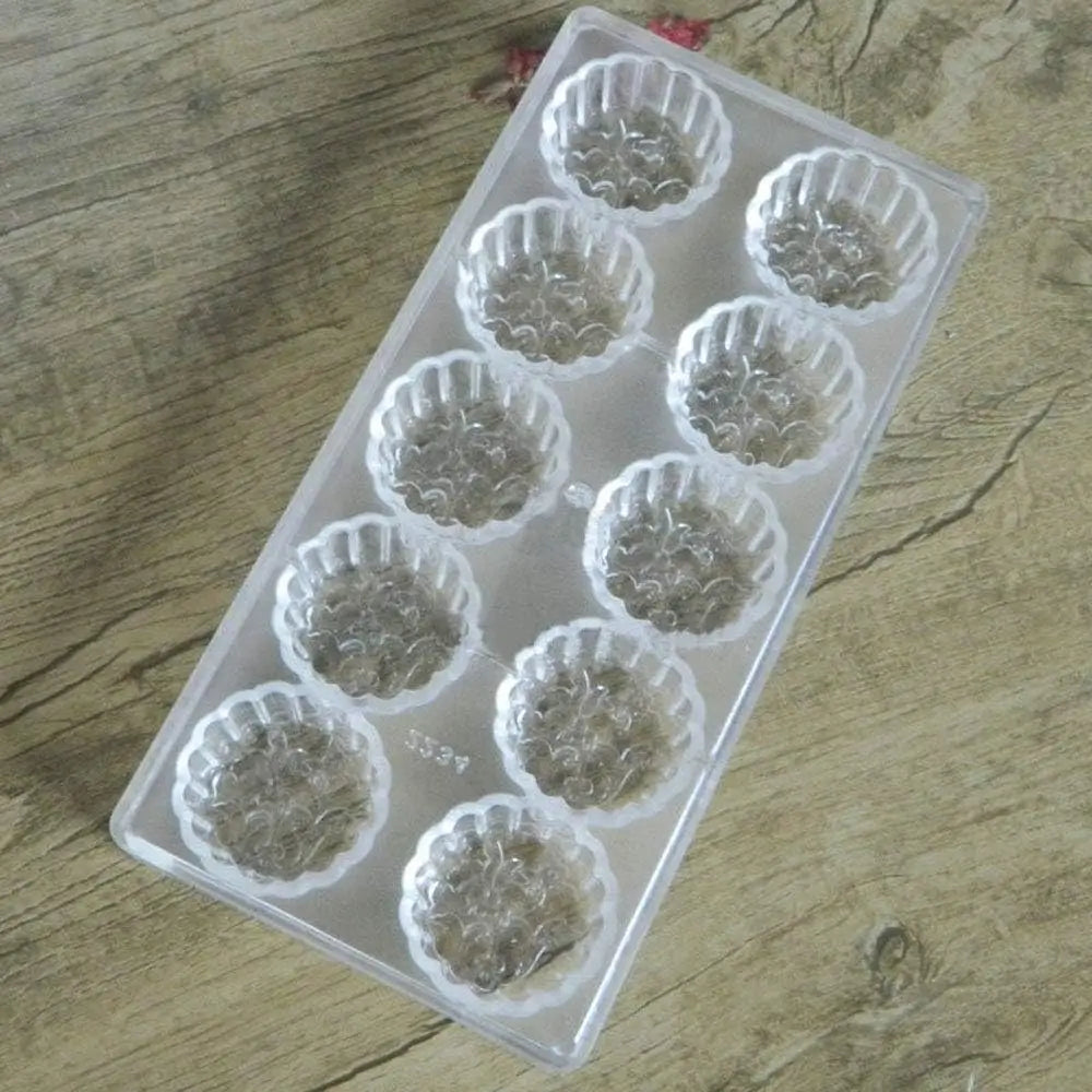 19362 / Round Flower Chocolate Mold – DIY Candy Mold 10-Cavity Plastic Clear Tray
