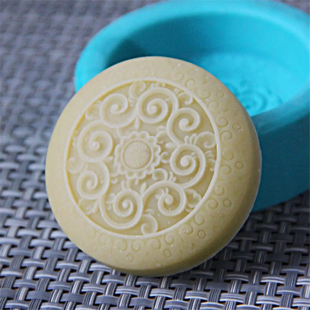 Grainrain Silicon Soap Mold Classical Round Flower DIY Craft Handmade Silicone Soap Mould