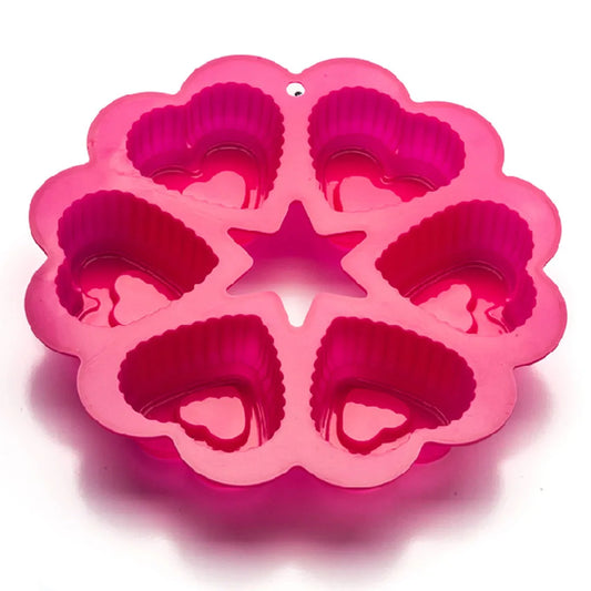 Grainrain 6 Cavity Heart Shape Cake Mold  Silicone  Cake Decorating  Jello Mold  Kichen Accessories