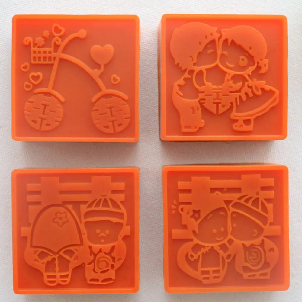 Grainrain 4pcs/set Wedding Mold Silicone Soap Bar Mold Round Handmade Craft Candle Resin Mold