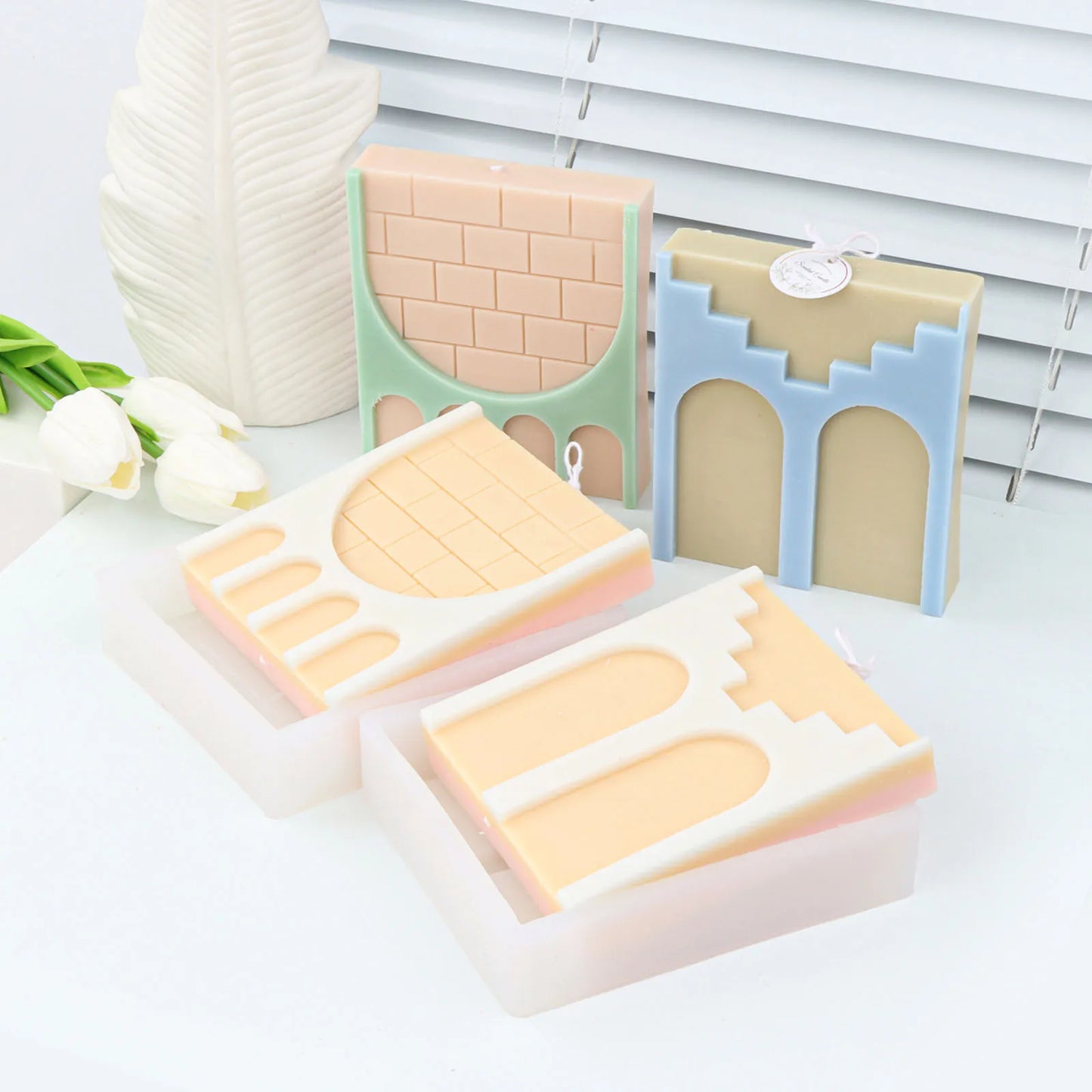 Square Brick Wall Arch 3D Candle Mold Silicone Soap Making Craft Soy Wax Mould